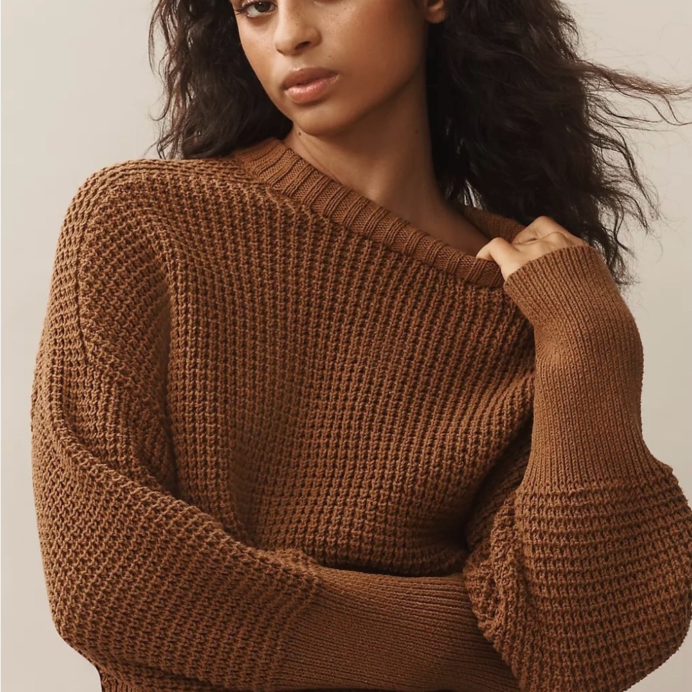 Brown Off-the-Shoulder Chunky Knit Sweater